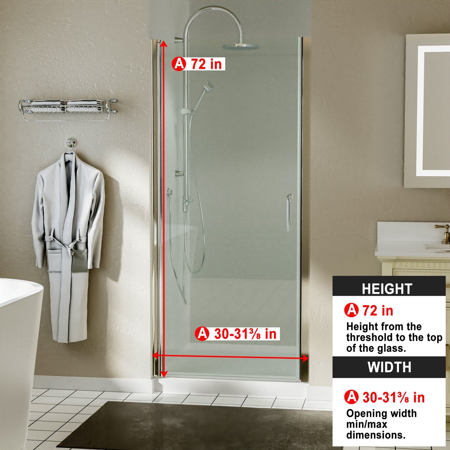 Waterpar® Pivot Swing Minimalist Frameless Shower Door Brushed Nickel Clear Glass