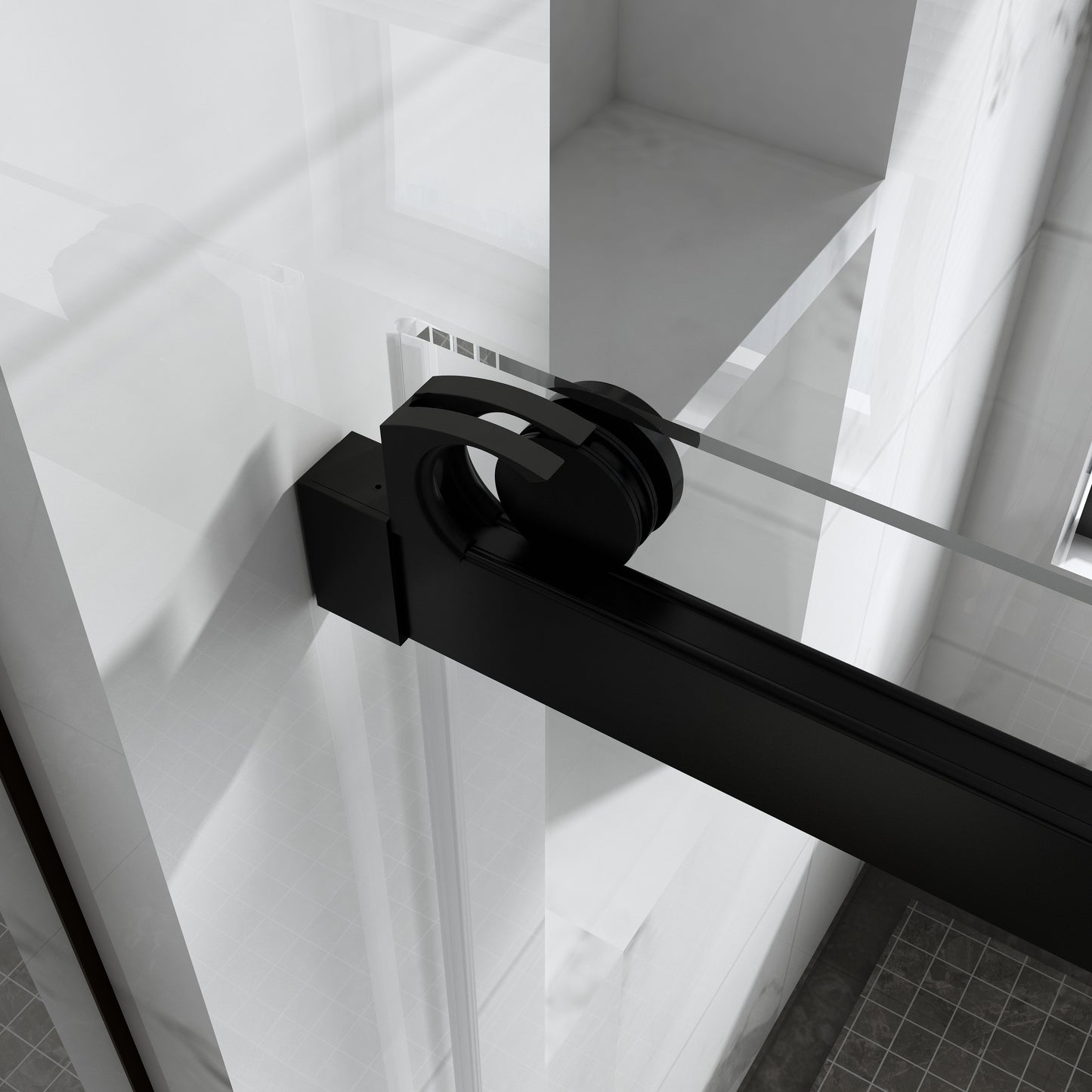 Waterpar® 60 in. W x 76 in. H Sliding Frameless Shower Door Matte Black Clear Glass