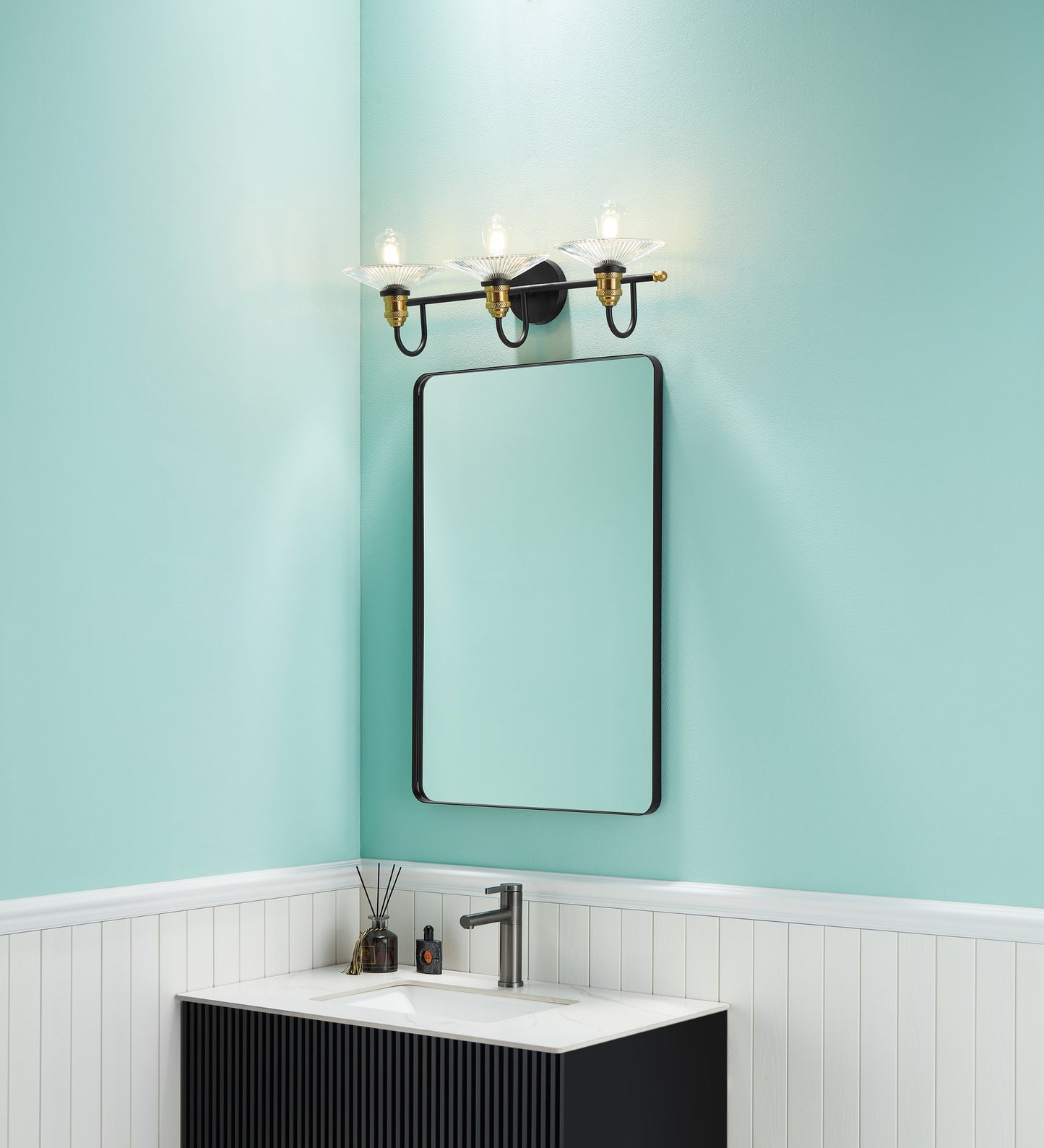 Waterpar® 24-in W x 36-in H Matte Black Alumi Bathroom Mirror with Vanity Light