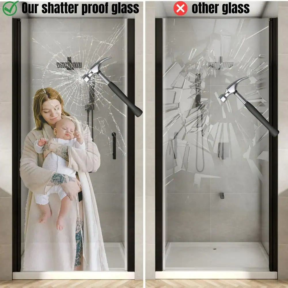Waterpar® Pivot Swing Minimalist Frameless Shower Door Matte Black Clear Glass