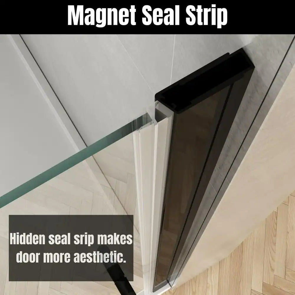 Waterpar® Pivot Swing Minimalist Frameless Shower Door Matte Black Clear Glass