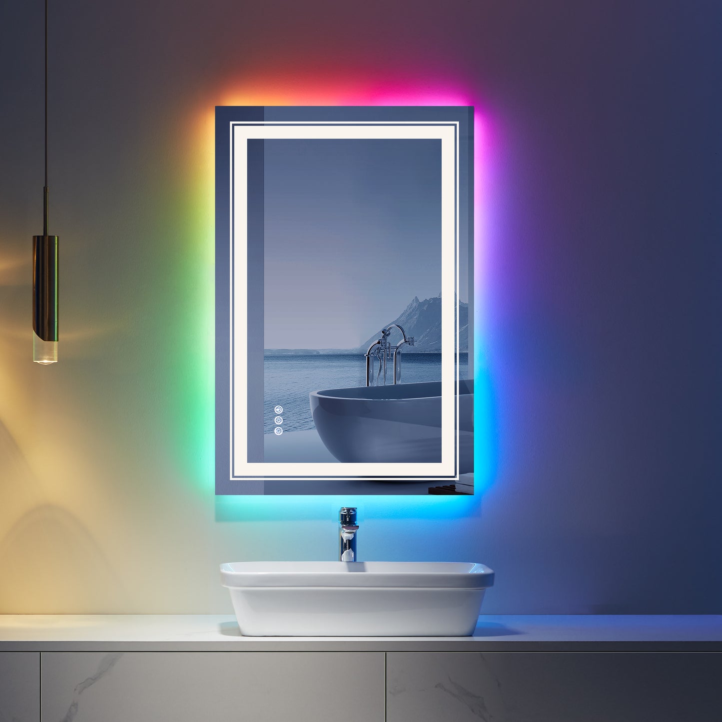 Waterpar® 32x24 in. Led Rectangular RGB Anti-Fog Bathroom Mirror Front & Backlit