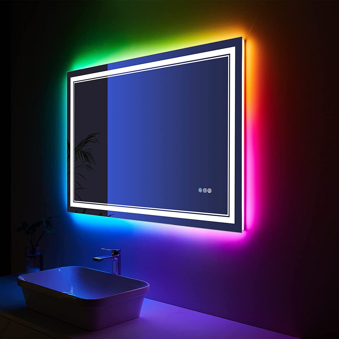 Waterpar® 40x24 in. Led Rectangular RGB Anti-Fog Bathroom Mirror Front & Backlit
