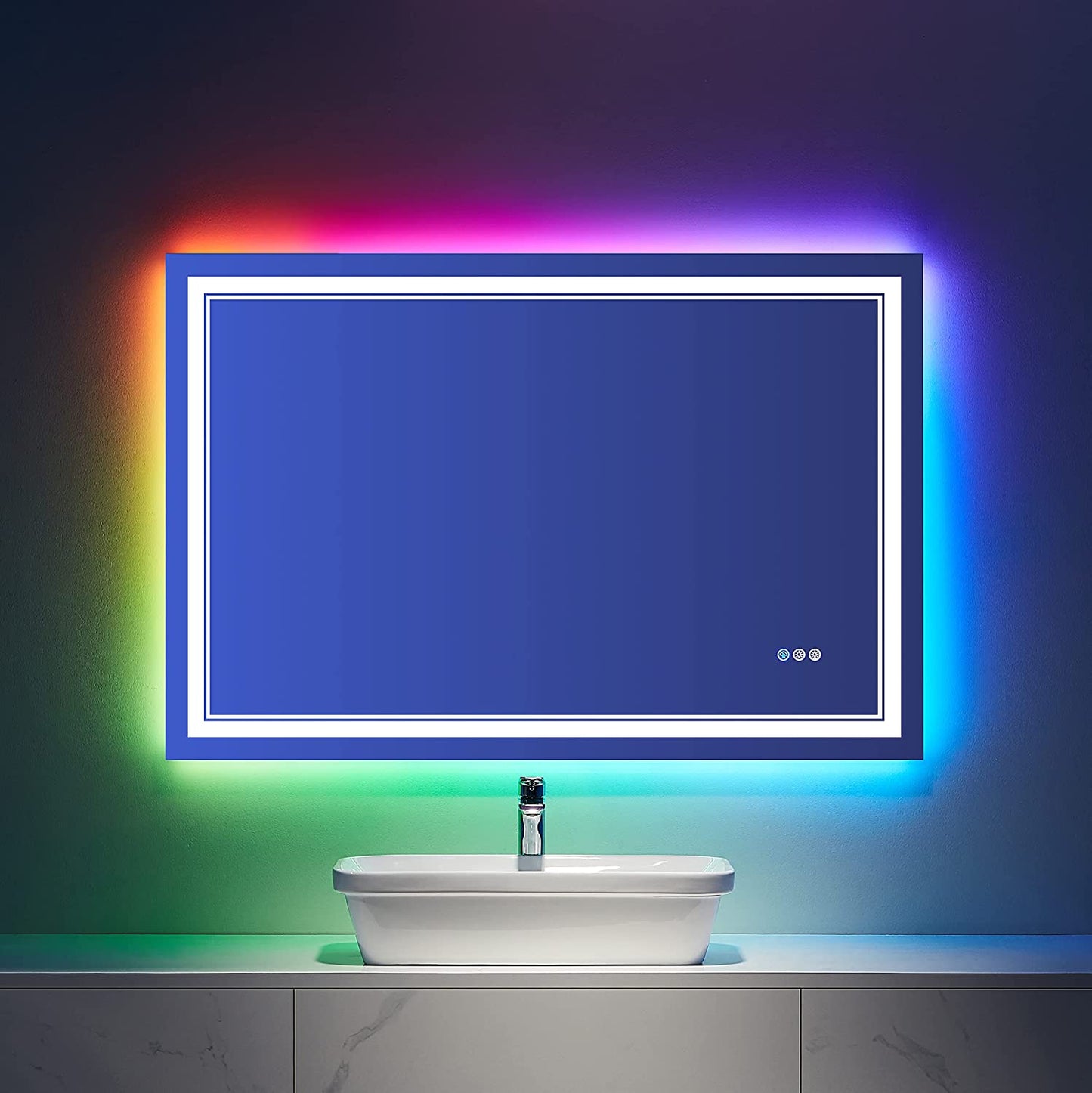Waterpar® 32x40 in. Led Rectangular RGB Anti-Fog Bathroom Mirror Front & Backlit