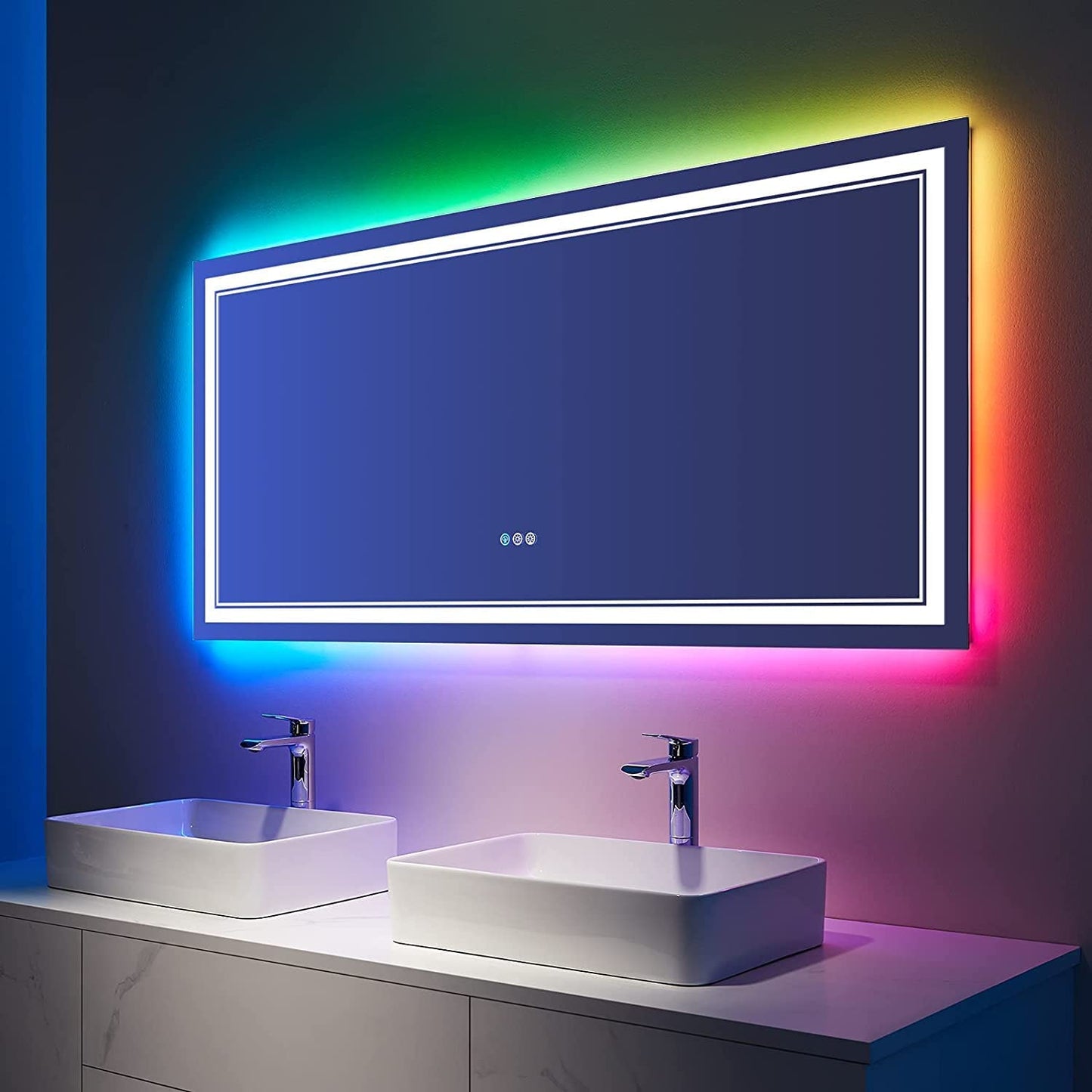 Waterpar® 55x30 in. Led Large Rectangular RGB Anti-Fog Bathroom Mirror Front & Backlit