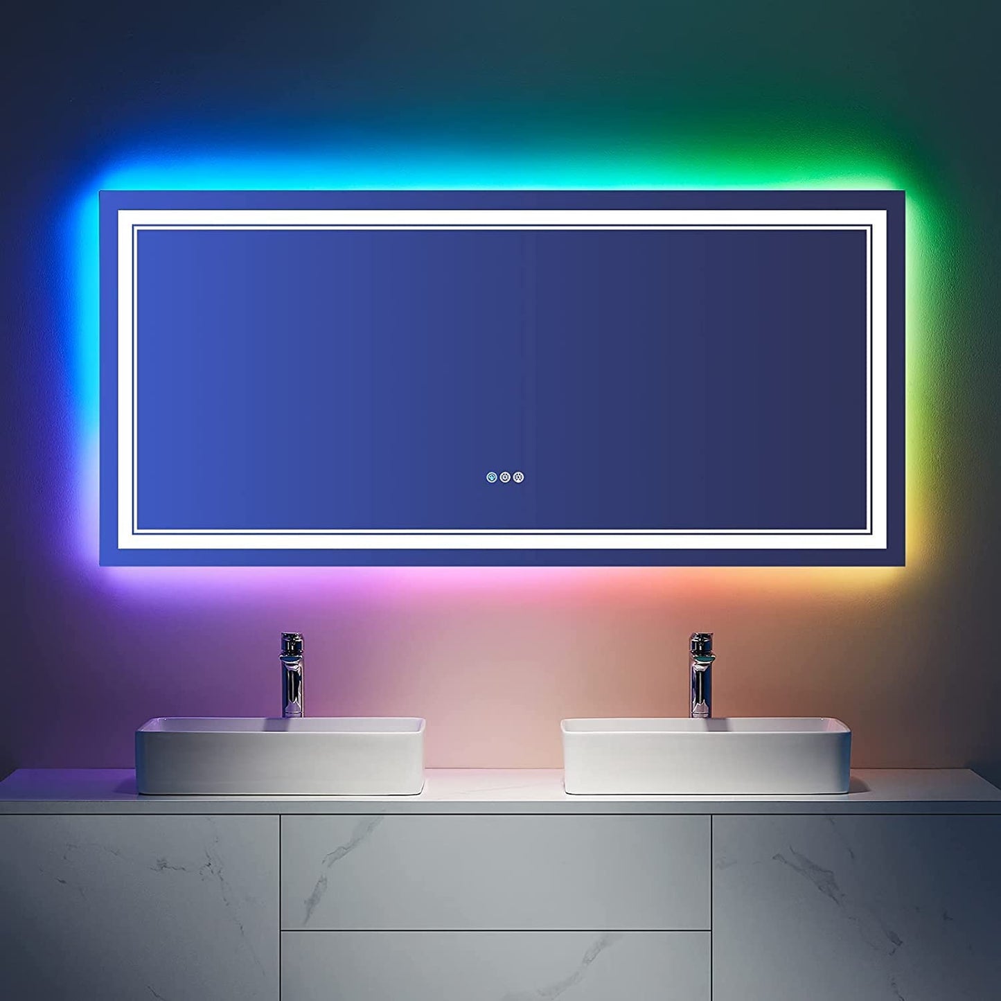 Waterpar® 55x30 in. Led Large Rectangular RGB Anti-Fog Bathroom Mirror Front & Backlit
