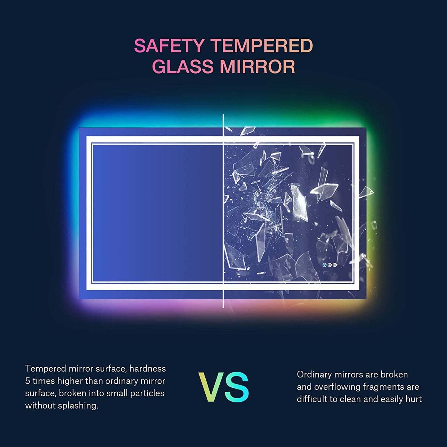 Waterpar® 32x40 in. Led Rectangular RGB Anti-Fog Bathroom Mirror Front & Backlit